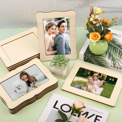 WSICSE 16 Pack Wooden Picture Frames for Crafts, 4" x 6" DIY Picture Frame Craft with 12Pcs Painting Color Pen 6 Sheets Crystal Diamond Stickers Christmas Crafts Gifts for Adults and Kids