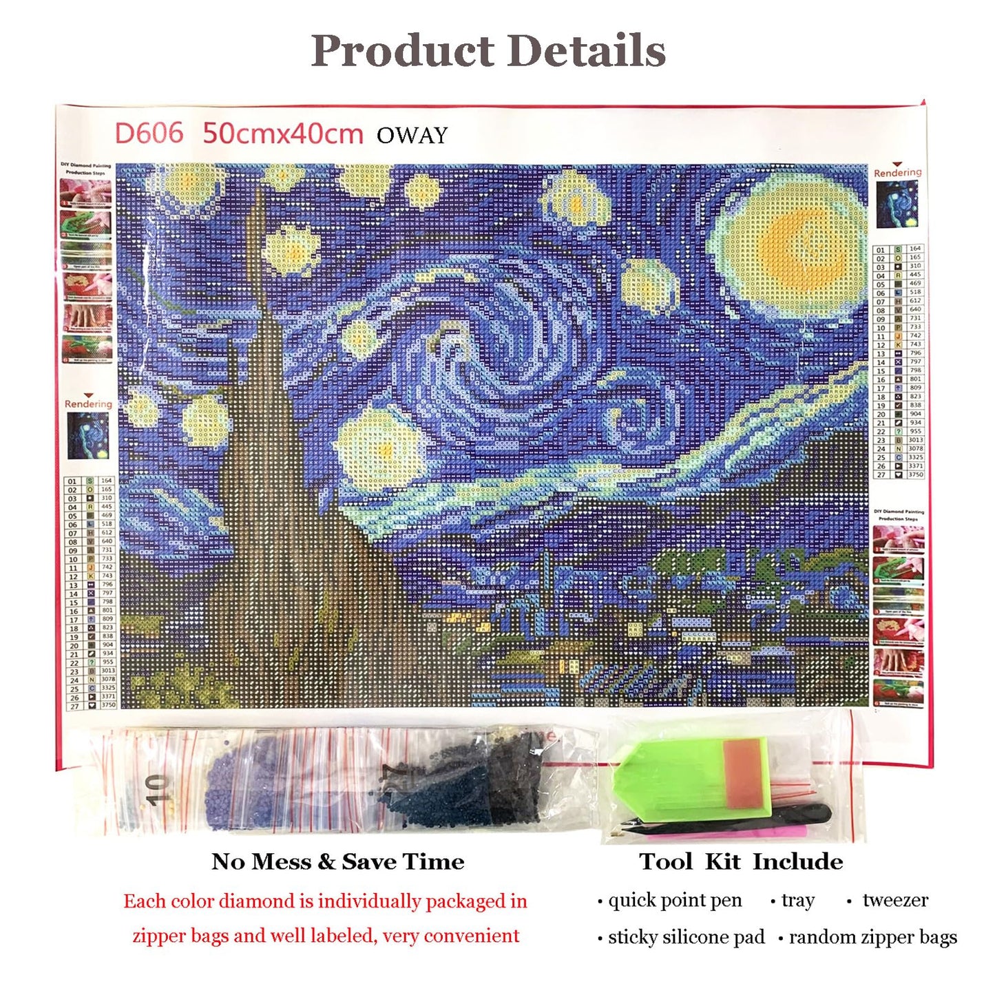 OWAY Full Drill 5D Diamond Painting 20X16 inch, Paint by Number Kits Starry Night Diamond Painting Kits for Home Wall Decor