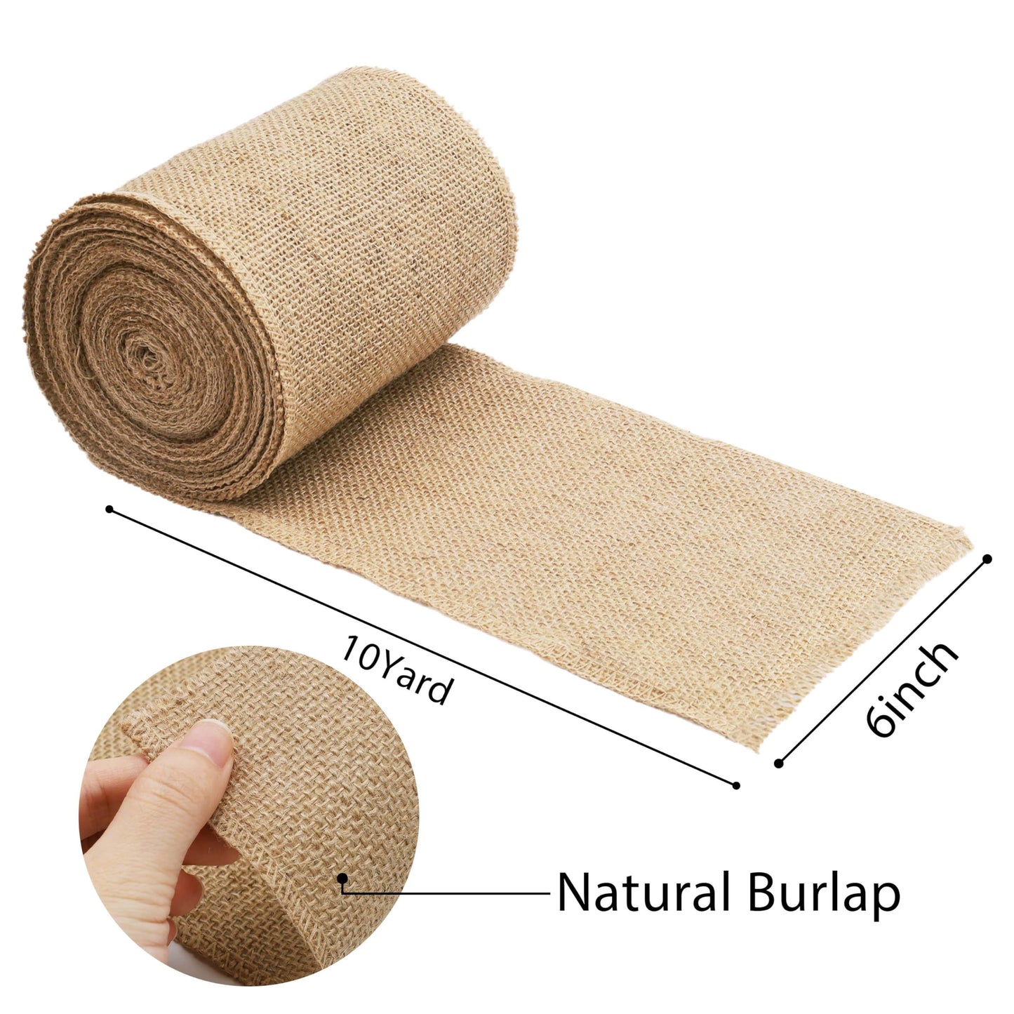 LaRibbons 6 Inch Burlap Wide Fabric Craft Ribbon, 10 Yard, Natural Brown Ribbon for Bow Crafting,Wreath-Making, Tree Decoration