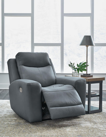 Signature Design by Ashley Mindanao Contemporary Leather Match Upholstered Power Recliner with Adjustable Headrest, Gray