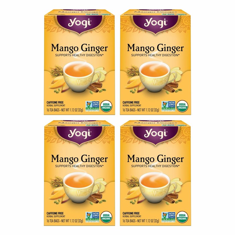 Yogi Tea Mango Ginger - 16 Bags per Pack (4 Packs) - Organic Ginger Root Tea to Support Healthy Digestion - Contains Antioxidants - Includes Cinnamon Bark, Rooibos Leaf, Mango Flavor & More