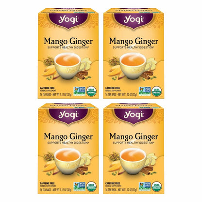 Yogi Tea Mango Ginger - 16 Bags per Pack (4 Packs) - Organic Ginger Root Tea to Support Healthy Digestion - Contains Antioxidants - Includes Cinnamon Bark, Rooibos Leaf, Mango Flavor & More