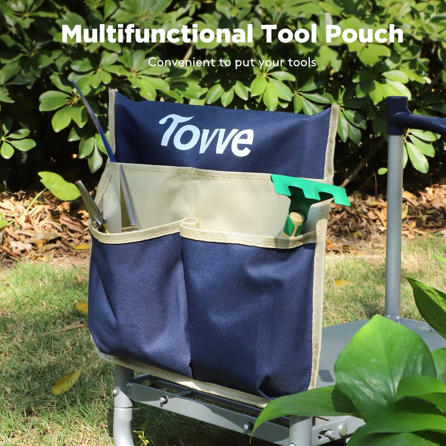 Tovve Upgraded Garden Kneeler and Seat with Thicken & Widen Soft Kneeling Pad, Heavy-Duty Foldable Garden Stool with Large Garden Tool Bag, Portable Garden Bench Gardening Gifts for Women, Seniors