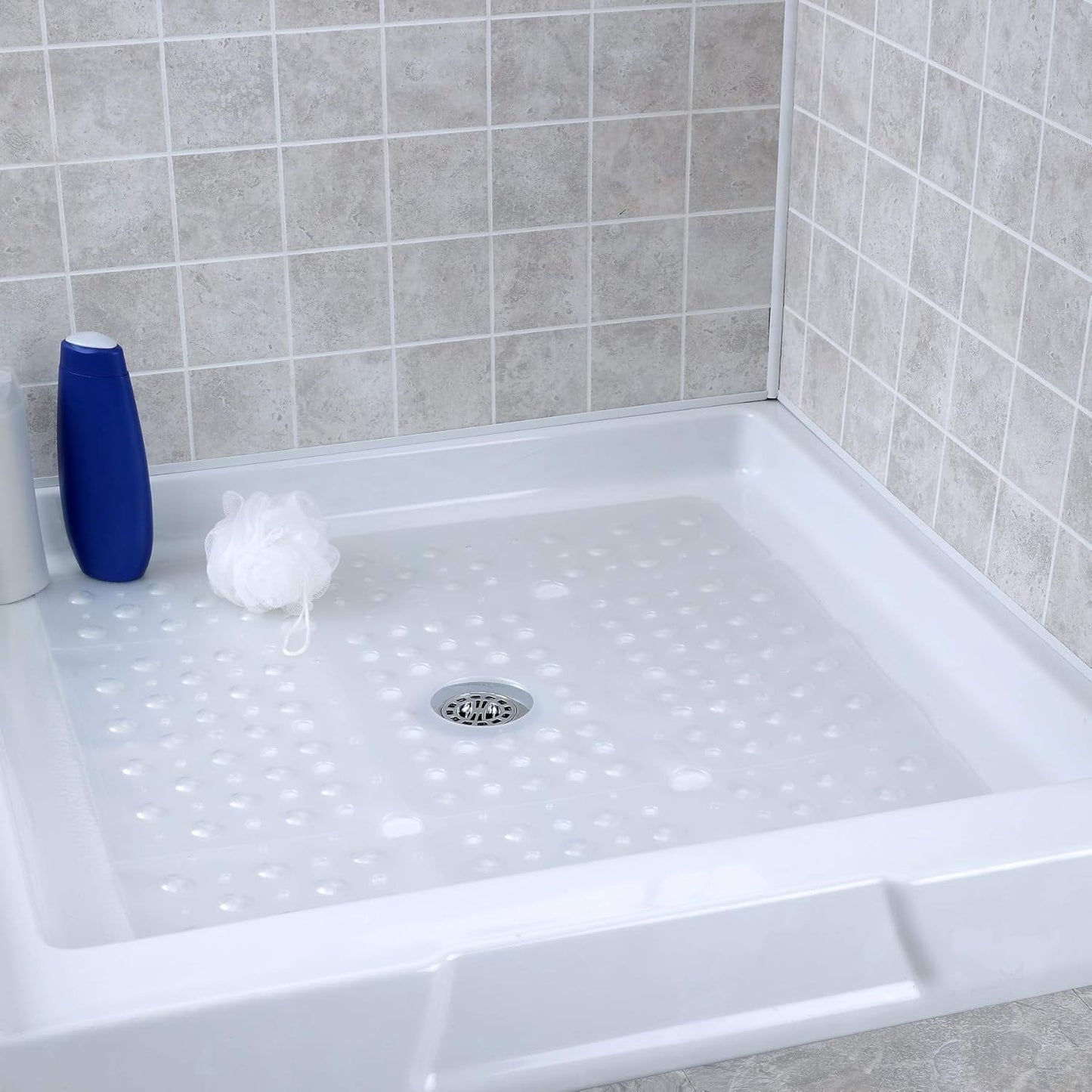 SlipX Solutions 27" Oversize Square Shower Mat - Non-Slip Mat for Elderly & Kids, Machine Washable, White Pearl