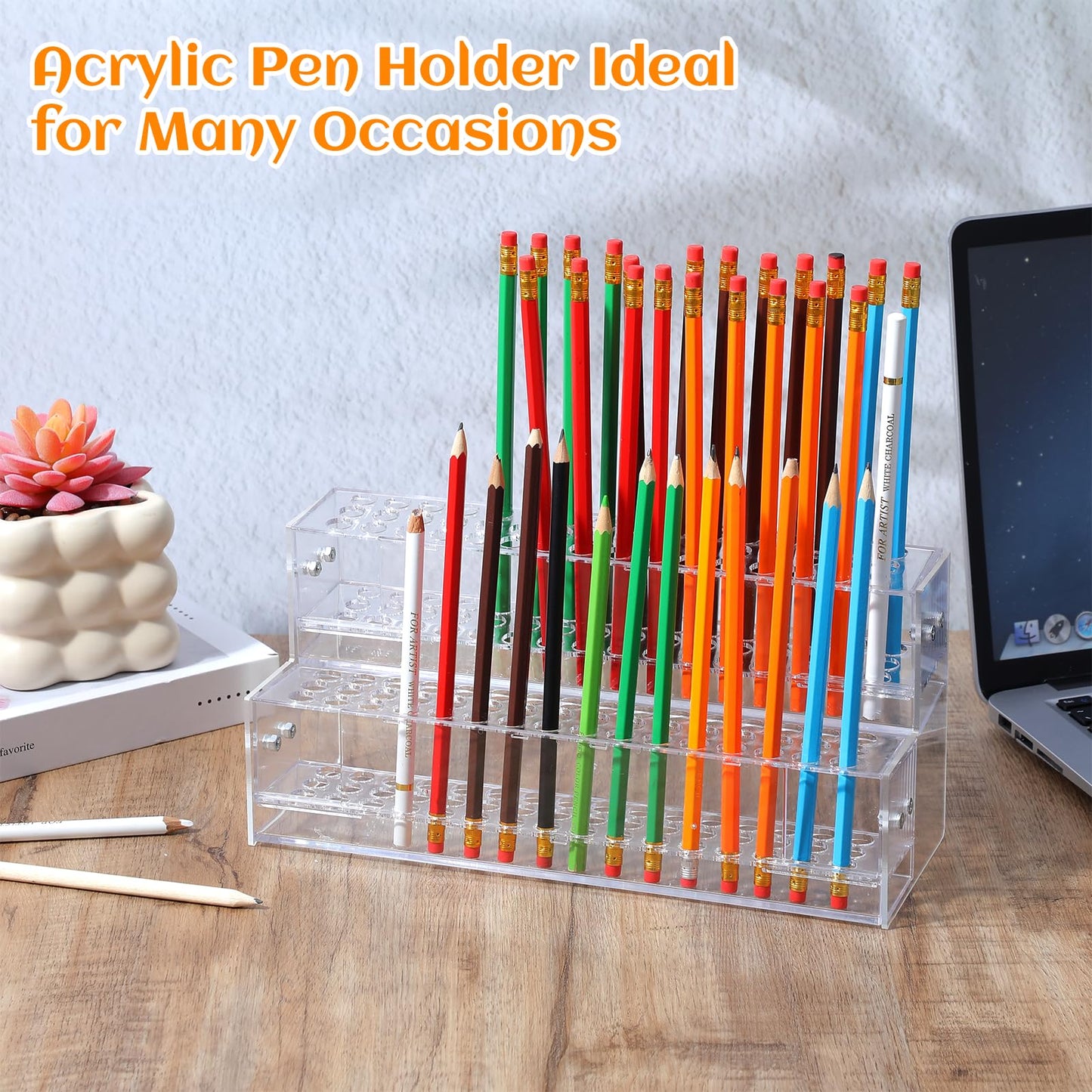 Tolare 2 Pcs 2-Tier Clear Acrylic Pen Holder with 96 Slots - Multi-Hole Acrylic Pen Display Stand for Organization, Perfect Makeup Brush Holder & Art Brush Rack Organizer for Office Desk, Craft Shows