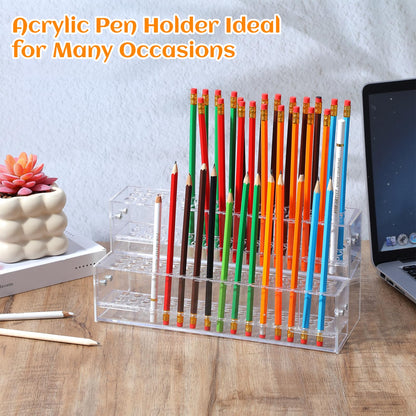 Tolare 2 Pcs 2-Tier Clear Acrylic Pen Holder with 96 Slots - Multi-Hole Acrylic Pen Display Stand for Organization, Perfect Makeup Brush Holder & Art Brush Rack Organizer for Office Desk, Craft Shows