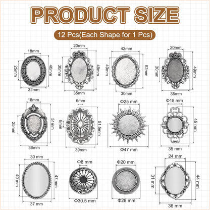 PATIKIL 9 Pcs Bolo Tie Buckle, 12 Styles Blank Bolo Tie Slides Clasp Accessories, Silver Tone Vintage Cabochon Settings Findings for Braided Leather DIY Craft Making, Style 3