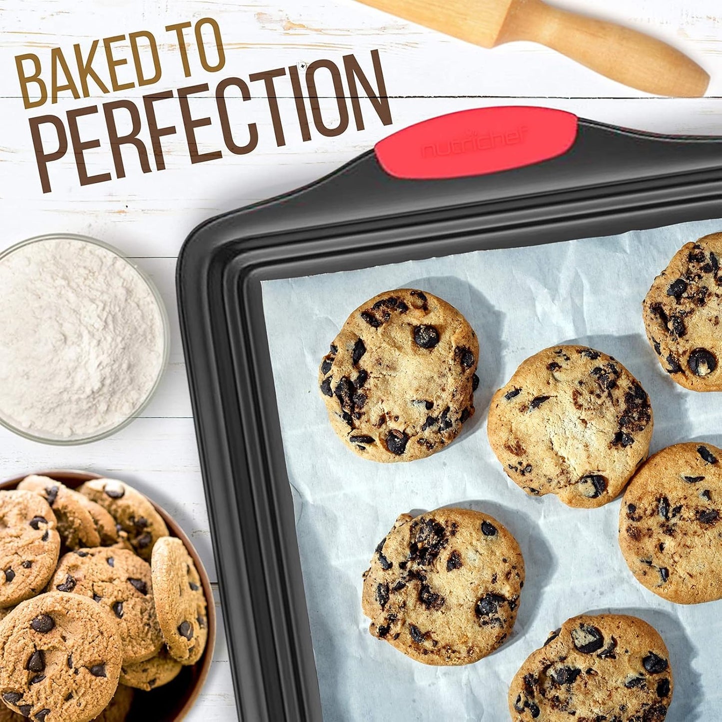 Baking Pan, Carbon Steel Non Stick Oven Baking Sheet with Silicone Handle, Deepened Design, Dishwasher Safe