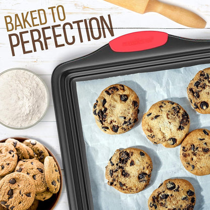 Baking Pan, Carbon Steel Non Stick Oven Baking Sheet with Silicone Handle, Deepened Design, Dishwasher Safe