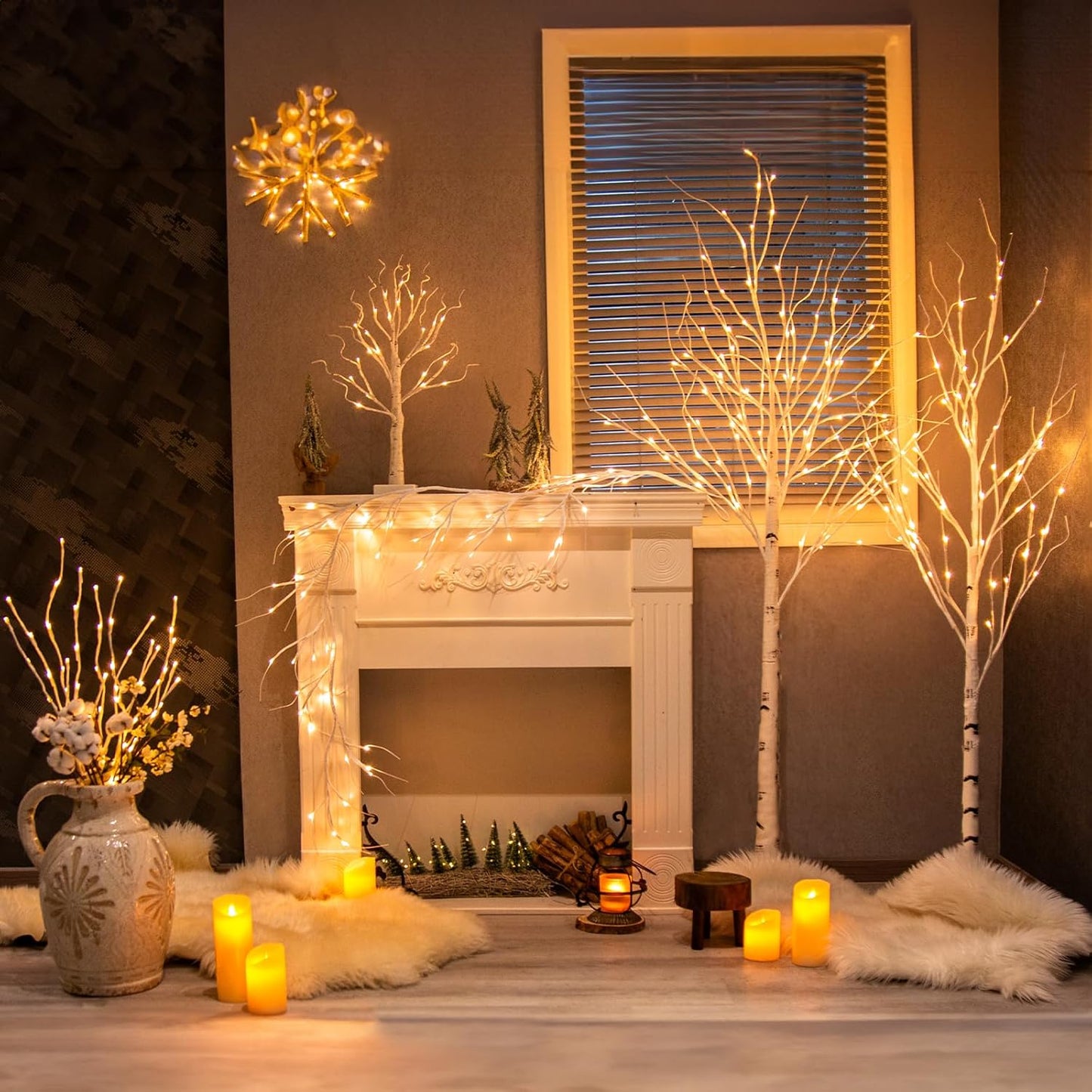 Vanthylit Lighted Christmas Garland, 6 FT White Birch with 48 LED Warm White Lights for Decoration