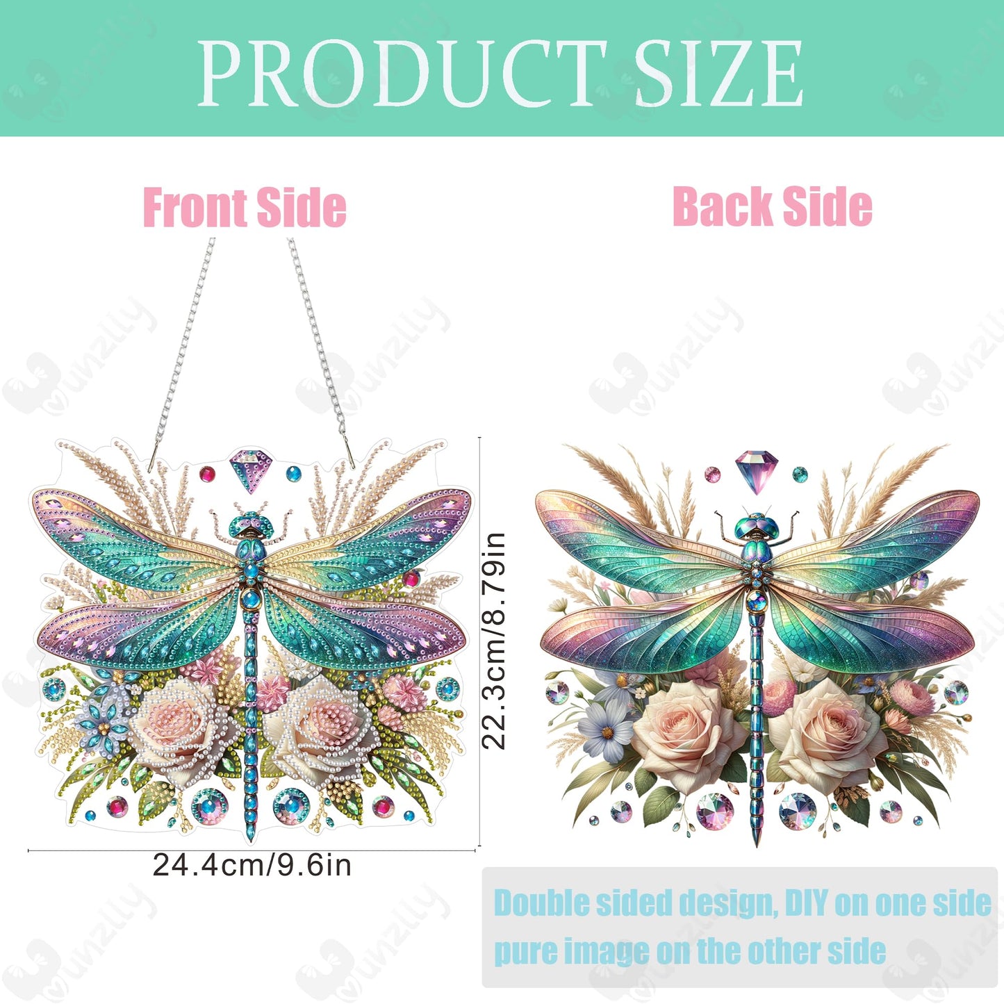 Yunzlly DIY Hanging Diamond Art Pendant Kit, Special Crystal Double Sided Diamonds Painting Ornament Kit for Adults, Acrylic Gem Painting Board for Window&Door&Wall (Dragonfly)