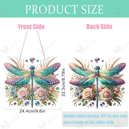Yunzlly DIY Hanging Diamond Art Pendant Kit, Special Crystal Double Sided Diamonds Painting Ornament Kit for Adults, Acrylic Gem Painting Board for Window&Door&Wall (Dragonfly)