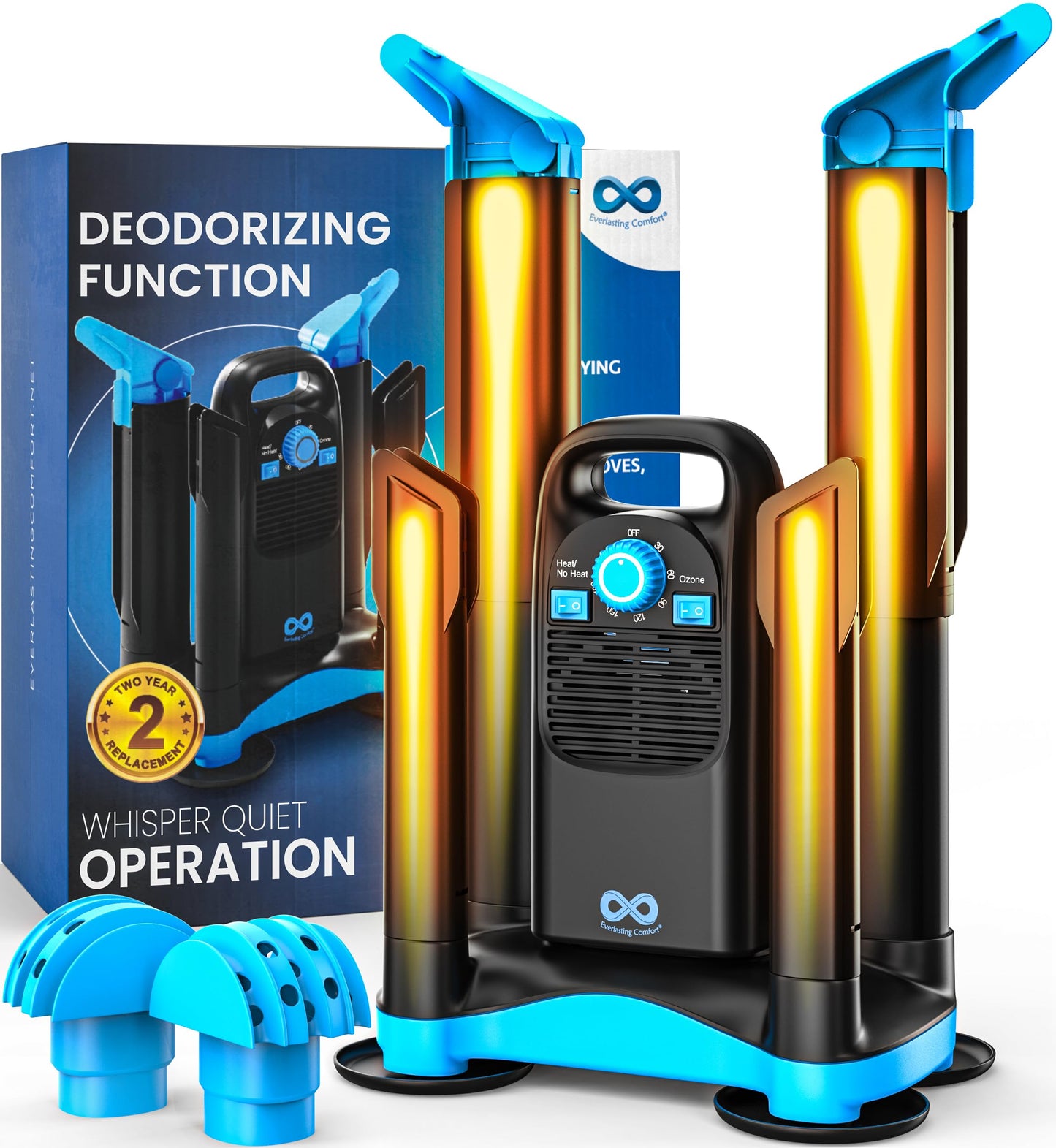 Upgraded Boot Dryer for Work Boots with Ozone Deodorizer- Easy to Use Compact Boot Warmer - Fast Drying Shoe Dryer for Sneakers, Gloves, Adjustable Drying Tubes, Ski Boot Warmers/Dryer (2 Pair Model)