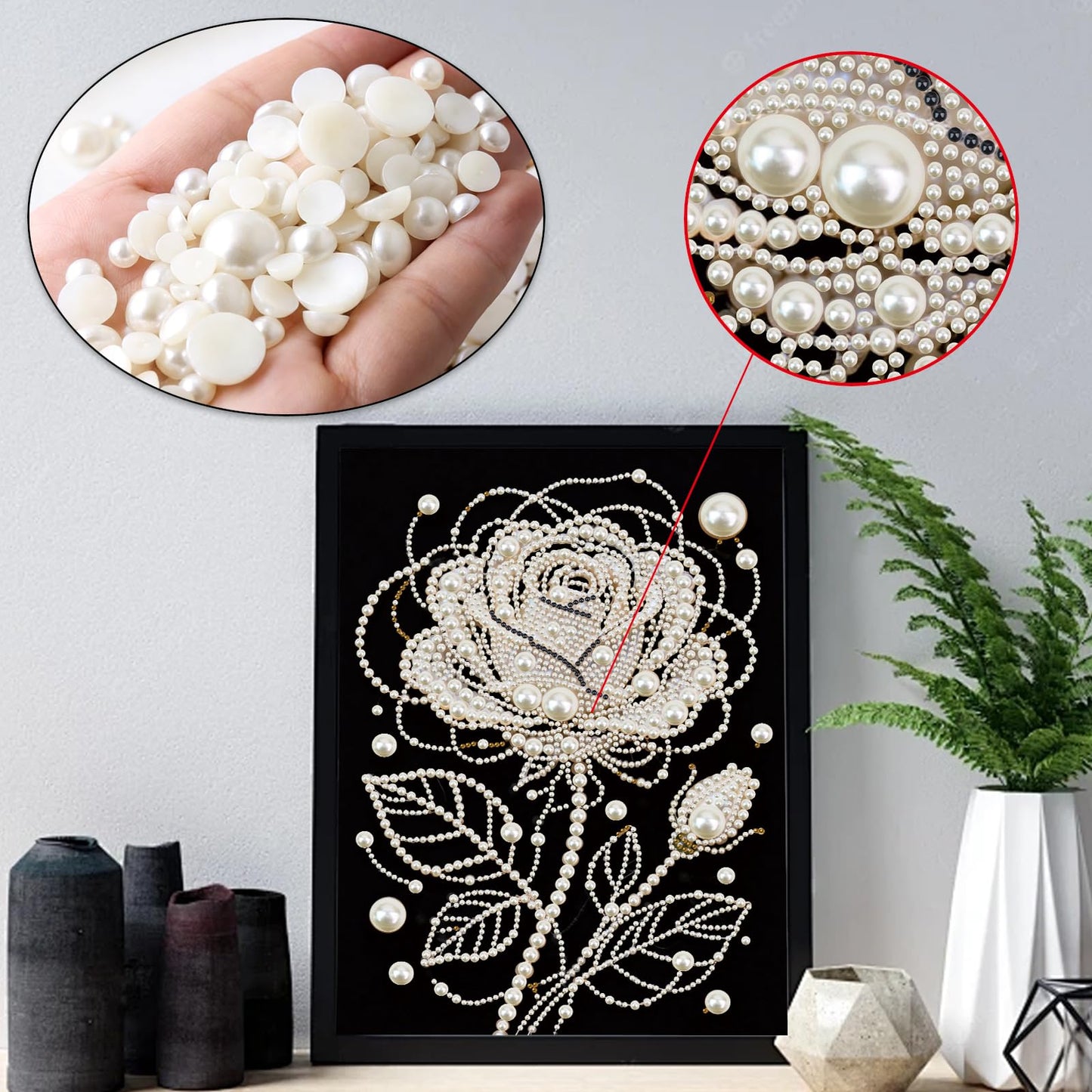 WSLWXSHM Pearl Diamond Painting Kits for Adults Rose Flower, 5D Special Shape Diamond Art Kits for Beginners, Crystal Rhinestones Diamond Painting for Home Wall Decoration Gift 12×16inch/30×40cm