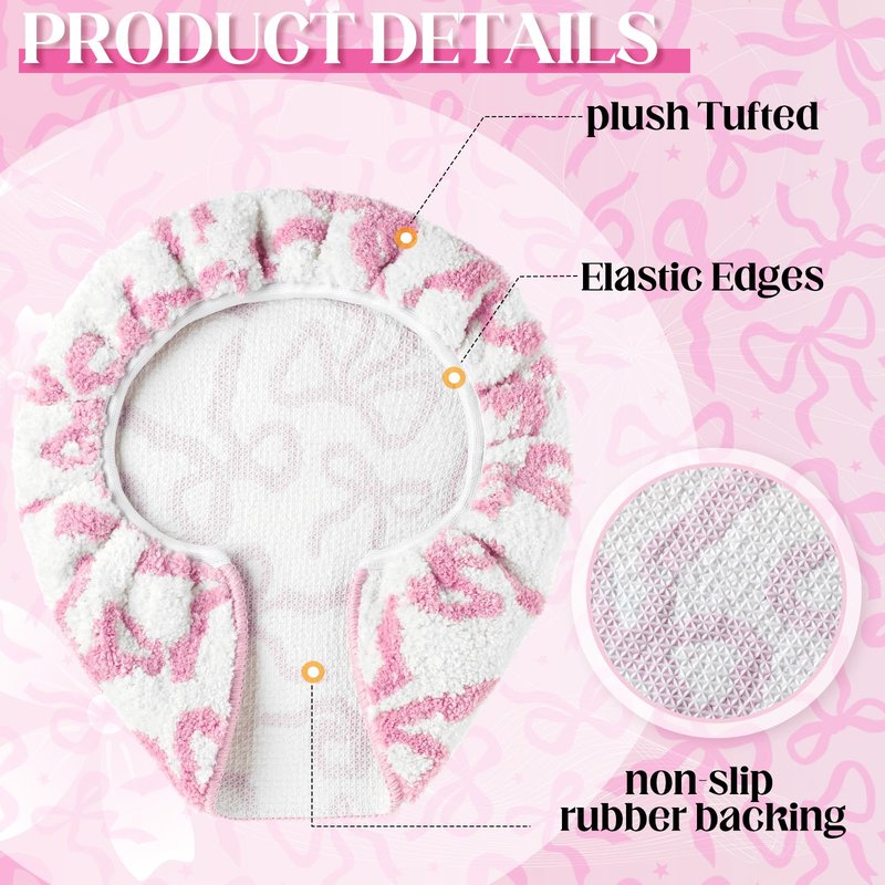SmoothNovelty Toilet Lid Cover Washable Coquette Cute Plush Toilet Cover for Bathroom Decor Soft Microfiber 17.5 x 15 Inch Non Slip Rubber Backing Fits Most Round, Elongated(Rose Pink,Bow)