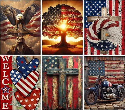 T.HENV 6 Packs Patriotic Diamond Art Kits for Adults,4th of July Diamond Painting Kit,5D DIY Independence Day Diamond Dots Gem Art for Adults Home Wall Decor 12x16inch