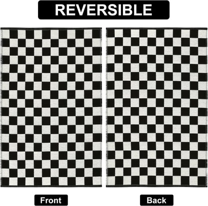 Seavish Checkered Rug, 2x3 Ft - Moroccan Black and White Outdoor Washable Cotton Woven Area Rug for Entryway