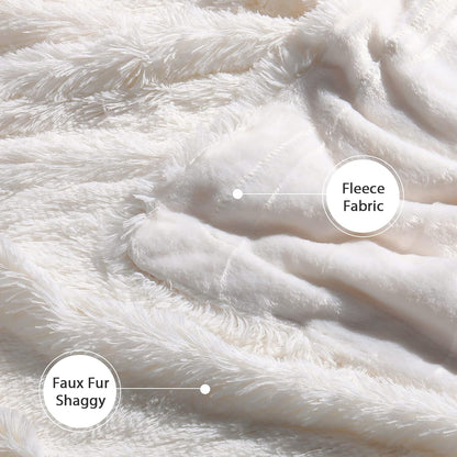 Tuddrom Faux Fur Throw Blanket - Extra Soft & Cozy Microfiber Fleece | 50" x 60", Cream White