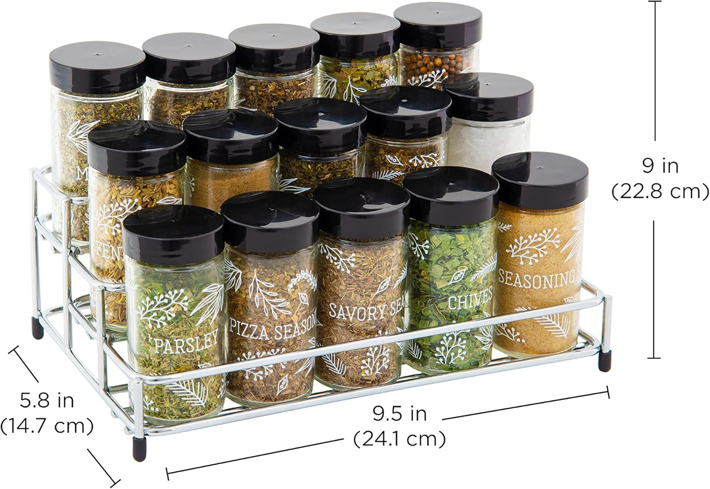 15 Countertop 5 9.5 5.8 9 Kamenstein Jar Lincoln Spice Rack with Spices Included, FREE Spice Refills for Years, Chrome