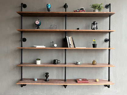 HDDFER Industrial Pipe Shelf Shelving Bookcase, Wall Mounted Rustic Bookshelf 60 Inch, Floating Bookshelves for Wall,Retro Wood Metal Pipe Industrial Shelves for Living Room