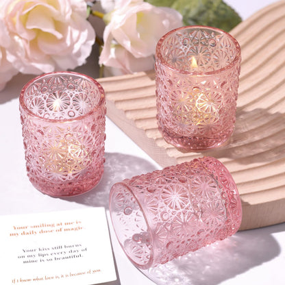 Lanttu Pink Votive Candle Holder Set of 12, Flower Tea Lights Candles Holders for Wedding Table Centerpieces, Birthday Parties, Anniversary, Pink Bridal Shower and Holiday Decorations