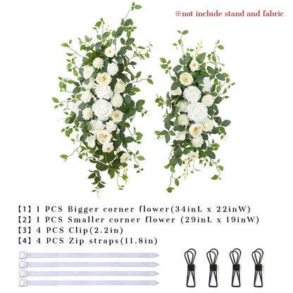 WEDFLOR Arch Flower Kit of 2 - Artificial Floral Swag for Wedding Welcome Sign, Reception Ceremony Signs, Chair Decor (White)