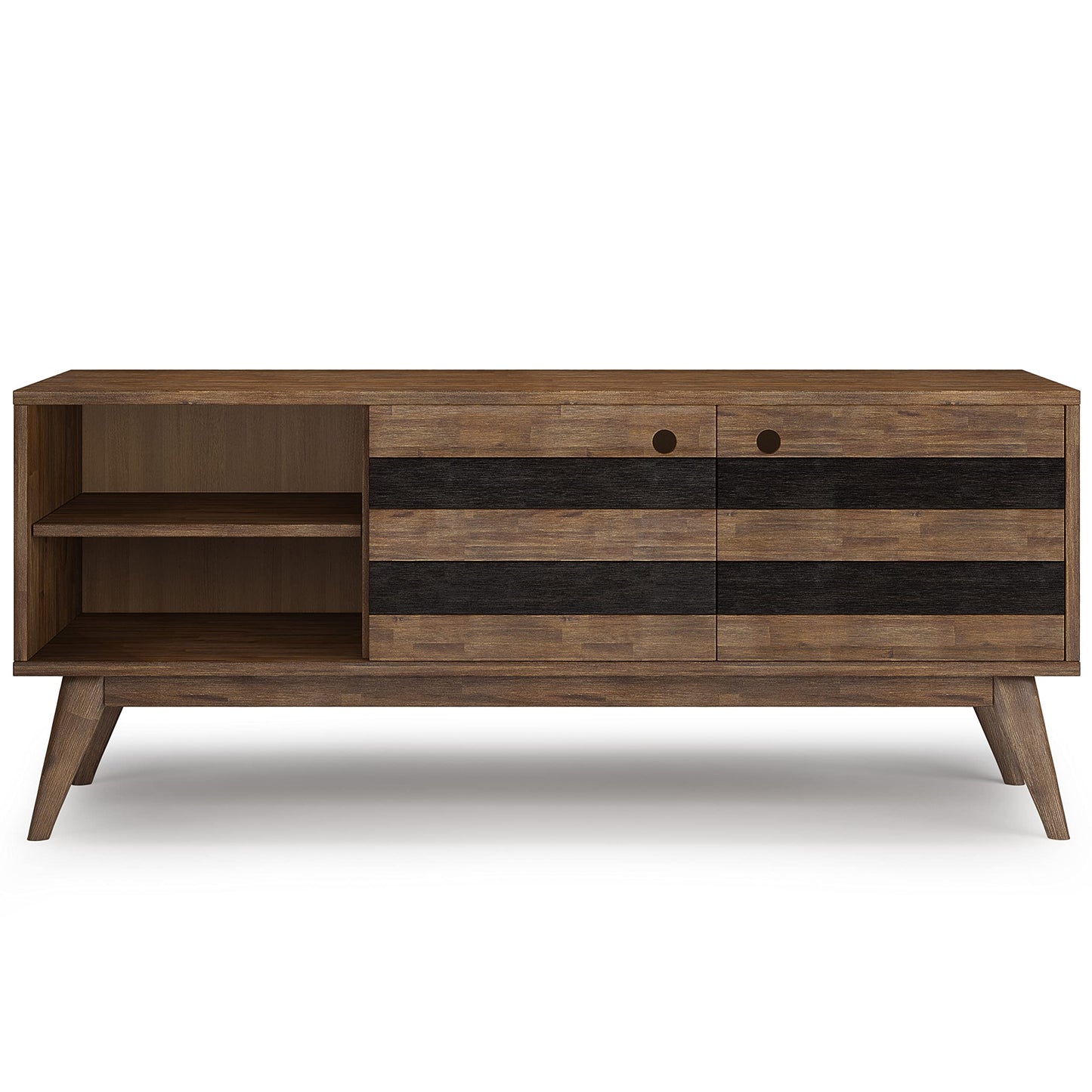 SIMPLIHOME Clarkson SOLID ACACIA WOOD 60 inch Wide Mid Century TV Media Stand in Rustic Natural Aged Brown For TVs up to 65 inches for the Living Room and Entertainment Center
