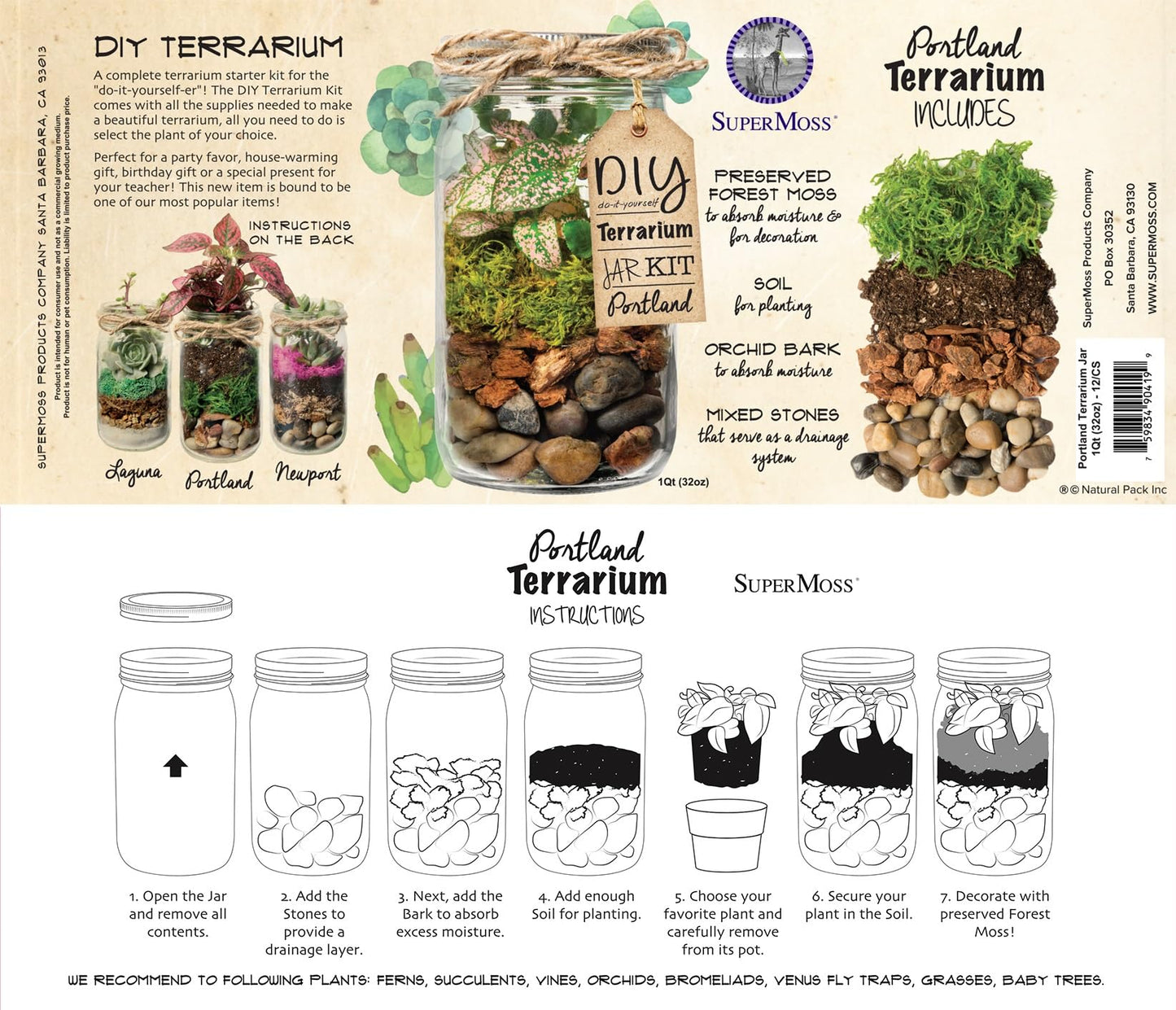 Portland Terrarium kit - DIY Mason Jar Terrarium Kit