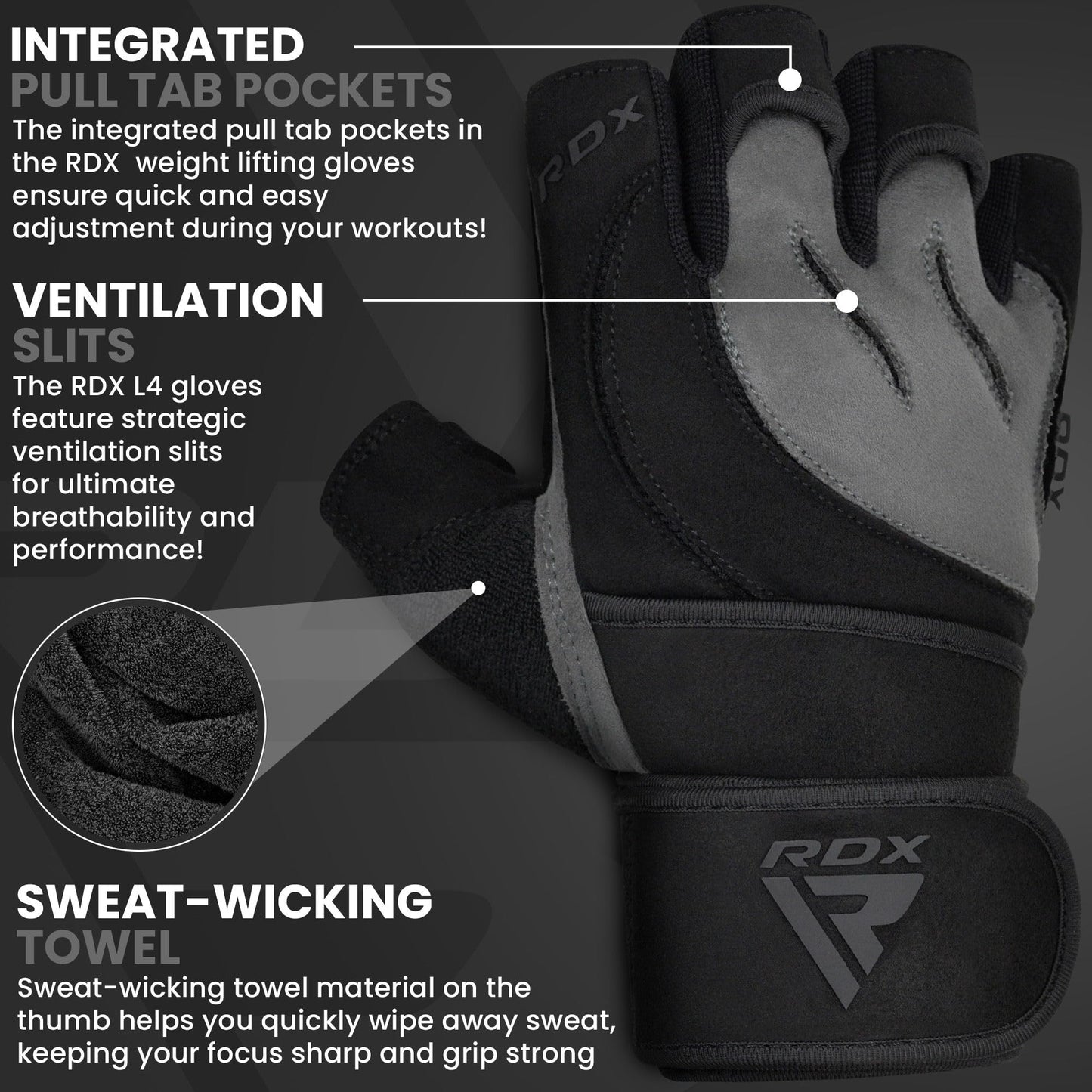 RDX Weight Lifting Workout Gloves with Wrist Support, 50 CM Long Wrist Straps, Anti Slip Padded Palm, Breathable Gym Grip for Fitness Training Powerlifting, Men Women Bodybuilding Exercise