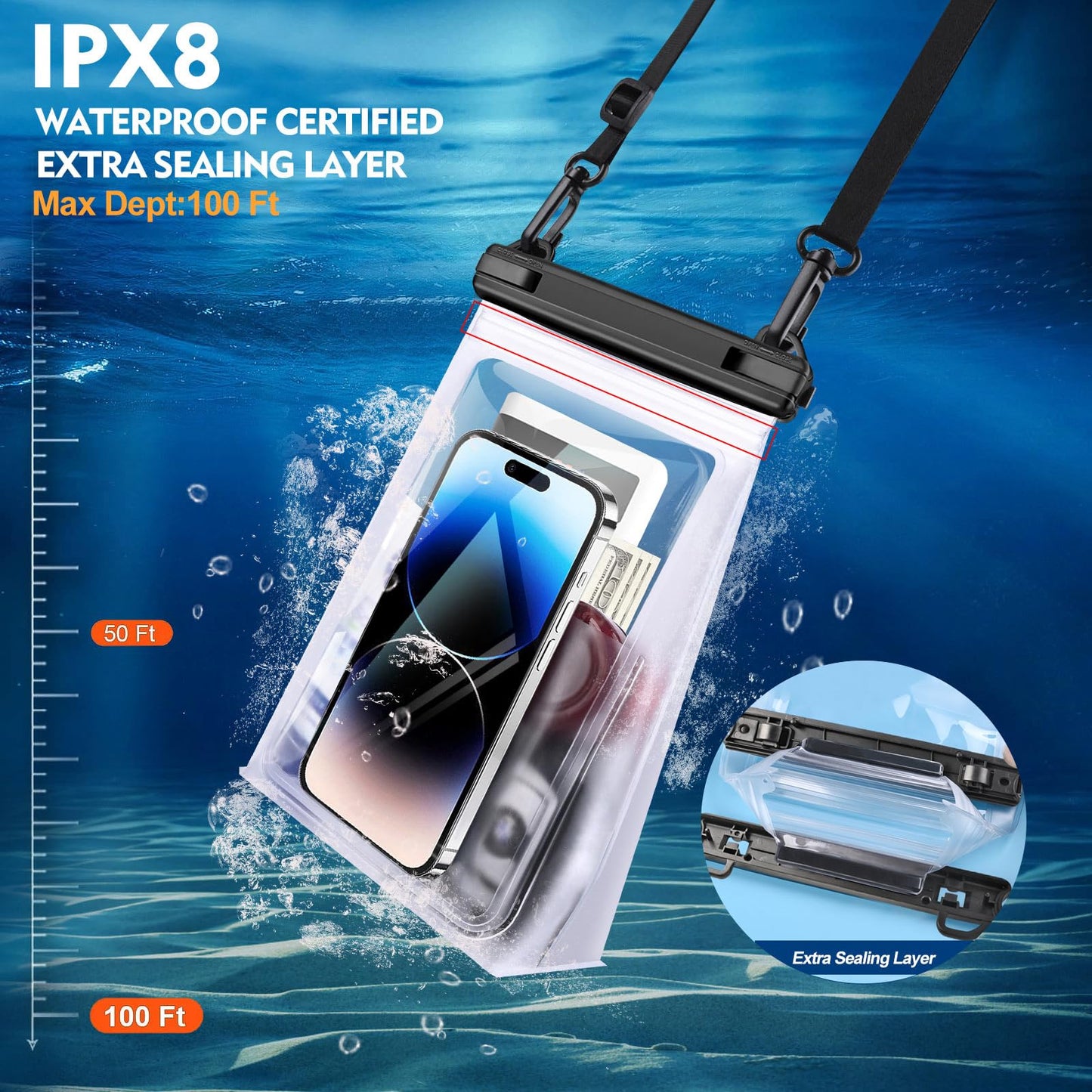 PEDVSTY Large Waterproof Phone Pouch [with Sealing Strip], Cell Phone Dry Bag for iPhone 16 15 14 13 Pro Max Galaxy S25 S24 S23 S22 All Devices, Floating Water Proof Bag for Beach Water Park White