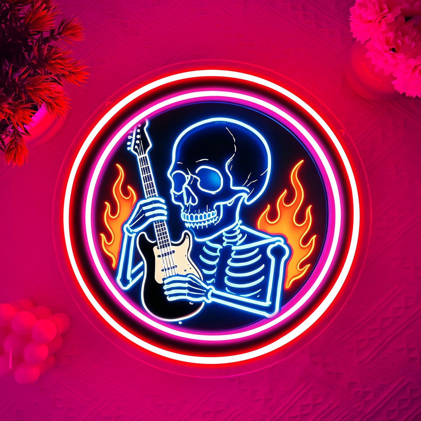 Skeleton Guitar Neon Sign - Gothic Neon Sign for Gothic Room Decor,Rock and Roll Neon Signs for Music Studio Decor, Bar, Man Cave Gamer Room Decor,Halloween Decor
