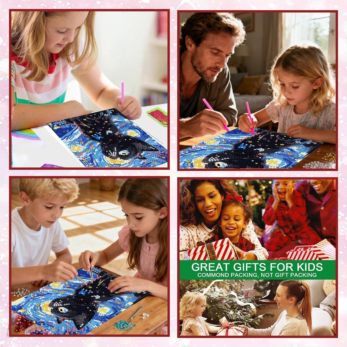 ICYANART Cat Diamond Art Kits for Kids with Frame, Cat Kids Diamond Art Painting Kit for Ages 6-8-12, DIY Gem Art for Girls,Boys, Beginners for Gifts Home Wall Decor 8x9inch