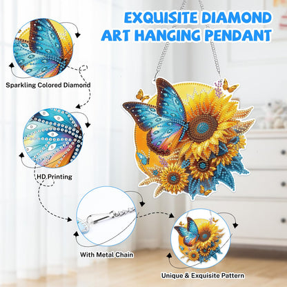 Bowetile Hanging Diamond Art Butterfly Kits for Adults, 5D Special Shape Diamond Painting Sunflower Kits, Diamond Gem Art Suncatchers Painting Pendant Ornament for Home Garden Wall Decor