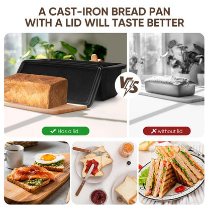 Cast Iron Bread Pan with Lid 16x5 Inch, Nonstick Popover Pan for Sourdough and Homemade Bread, Mini Loaf Pans with Lids, Pullman Loaf Pan for Sandwich Bread, Nonstick Baking Bread Pans
