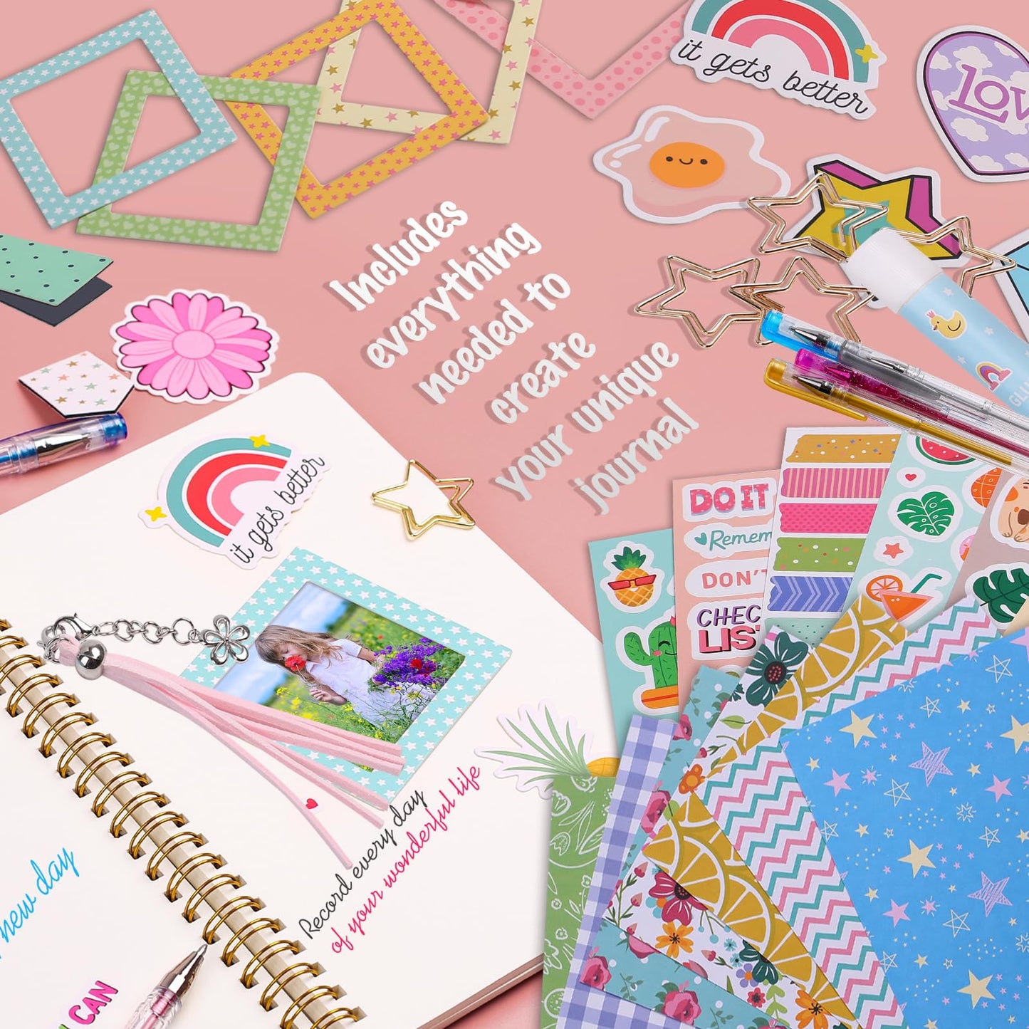 DIY Journal Kit for Girls, Scrapbook & Diary Supplies Set, Birthday Gifts for Teen Girls Craft Sets - Unleash Creativity Journaling Art Crafts Kit - Ideal Gifts for 8 9 10 11 12 13 14 Year Old Girl