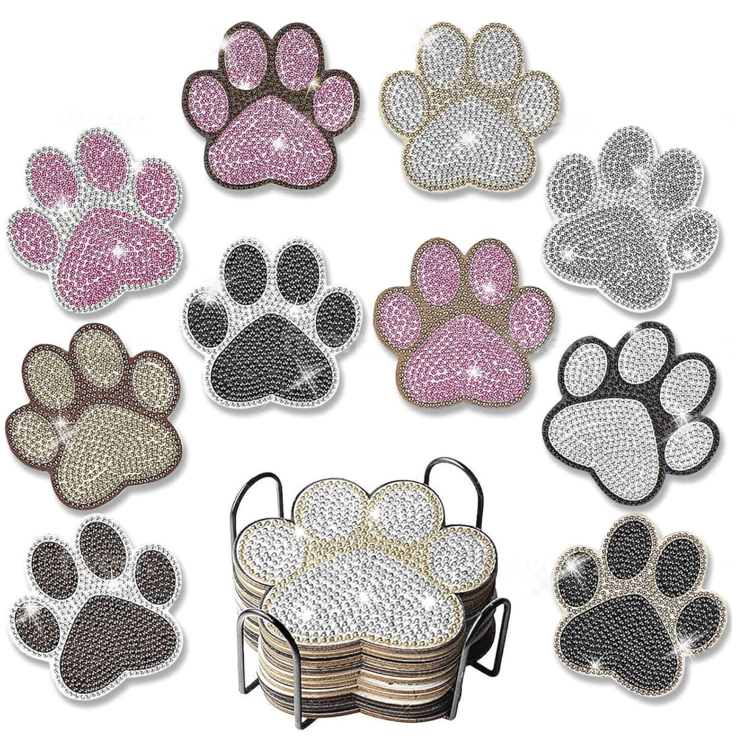 Lecqizu Diamond Art Coaster Set with Holder, DIY Sparkling Resin Painting, Gift for Family (Dog)