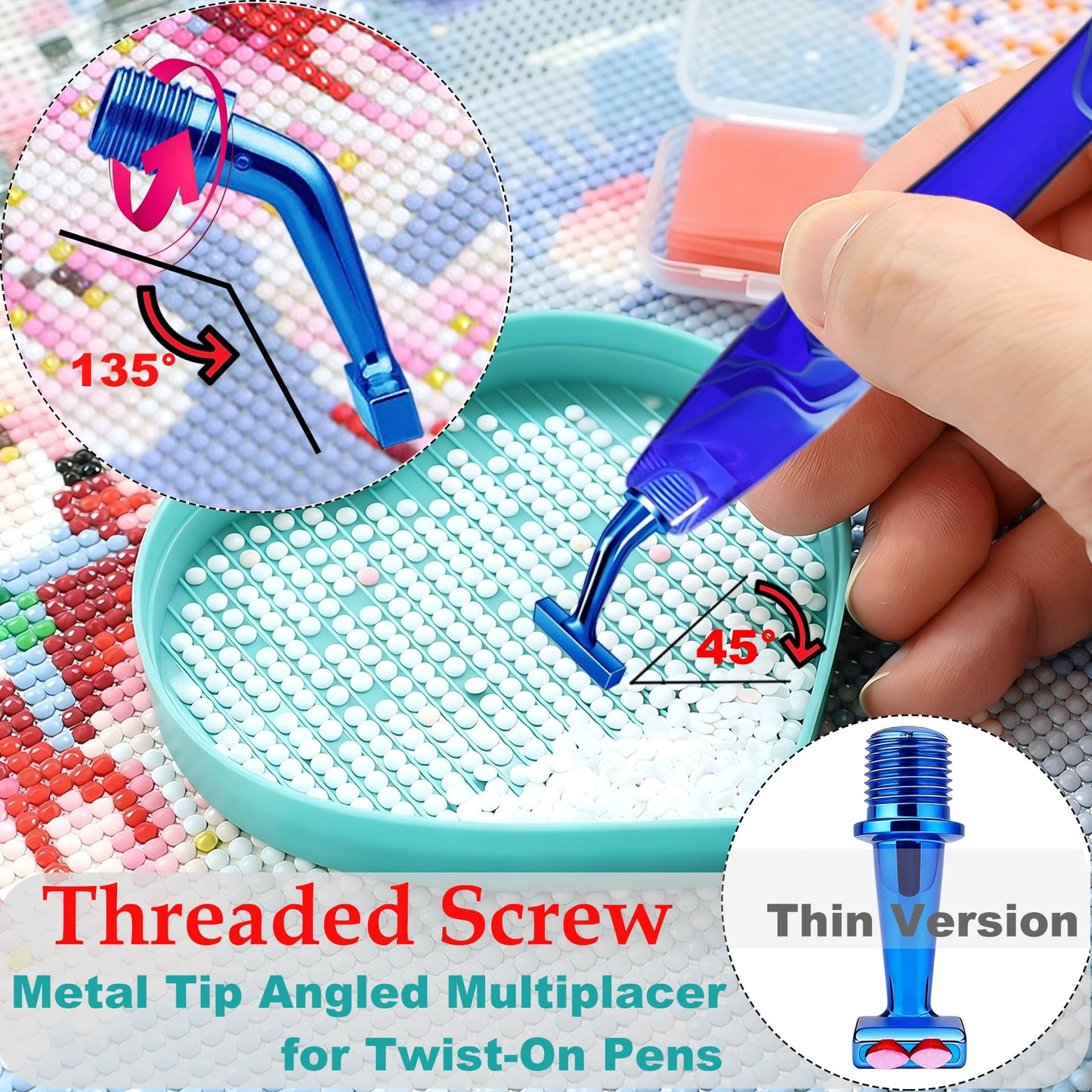 Diamond Painting Art Drill Bead Dot Pen Kit with Ergonomic 45° Screw Metal Tips Nibs Placers Roller Tool Accessories, Diamond Art Putty, Diamond Painting Tray, Tweezer (Blue 1246 Beads)