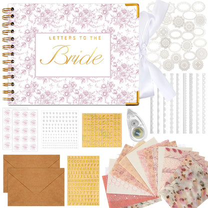 Humyoun Wedding Guest Book Letters to The Bride Scrapbook Wedding Memory Book Bridal DIY Blank Paper Scrapbook Photo Album Guest Sign with Pearl Stickers(8.5 x 7 Inch,Floral,Pink)
