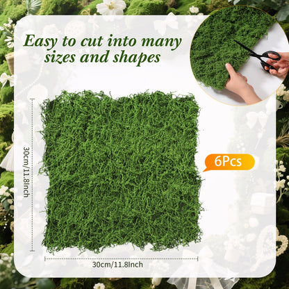 Zeyune 6 Pcs Fake Moss Table Runner for Crafts Artificial Moss Sheet Roll Waterproof Carpet Blanket for Wall Roof Garden Wedding Party Decoration (11.8 x 11.8 Inch)