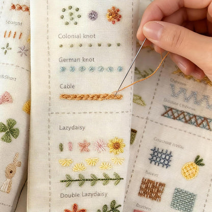 Embroidery Stitch Book Kit for Adults & DIY Craft Lovers,Portable Embroidery Kit for Beginners Enthusiasts,Includes Guide to 106 Patterns with Tools & Tutorials and 86-Piece Sewing Tool Kit(1 Set)