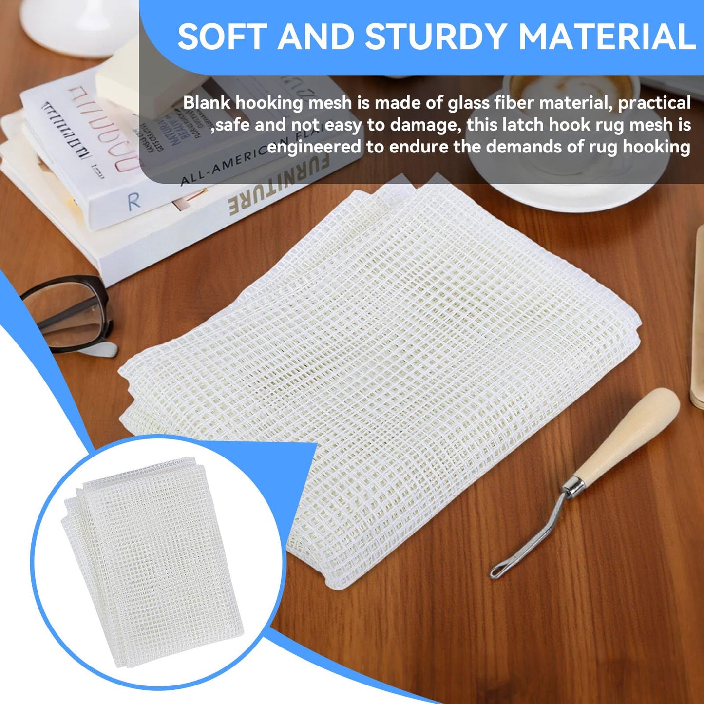 Tomedny Latch Hook Mesh, Blank Rug Hooking Mesh Latch Hook Canvas Carpet Rug Knitting Cloth Accessory Tools for Crafts Supplies Making Embroidery Decoration (Grid Cloth 150 * 100cm)