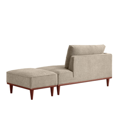 ERYE Right Facing Boucle Upholstered Chaise Lounge with Ottoman and Wooden Accent, Modern Minimalist Chaise Lounge Single Leisure Recliner Daybed for Living Room Bedroom