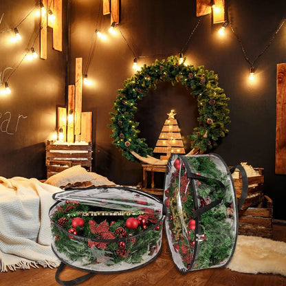 4 PCS Clear Wreath Storage Bag, 24x8 Inch Christmas Wreath Storage Container, Heavy Duty PVC Wreath Protector with Handle for Xmas Holiday Seasonal Wreath Garland (Black)