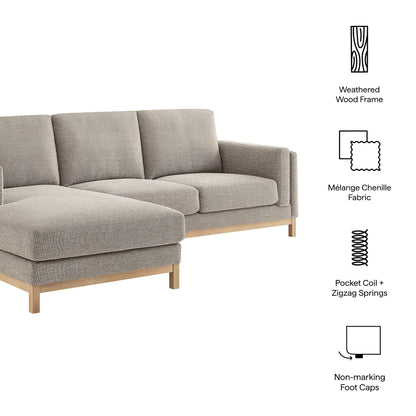 Modway Roscoe Left-Facing Sectional Sofa with Chaise in Pewter - 2-Piece Mélange Chenille Fabric Deep Seat Couch, L Shaped Modular for Living Room or Lounge
