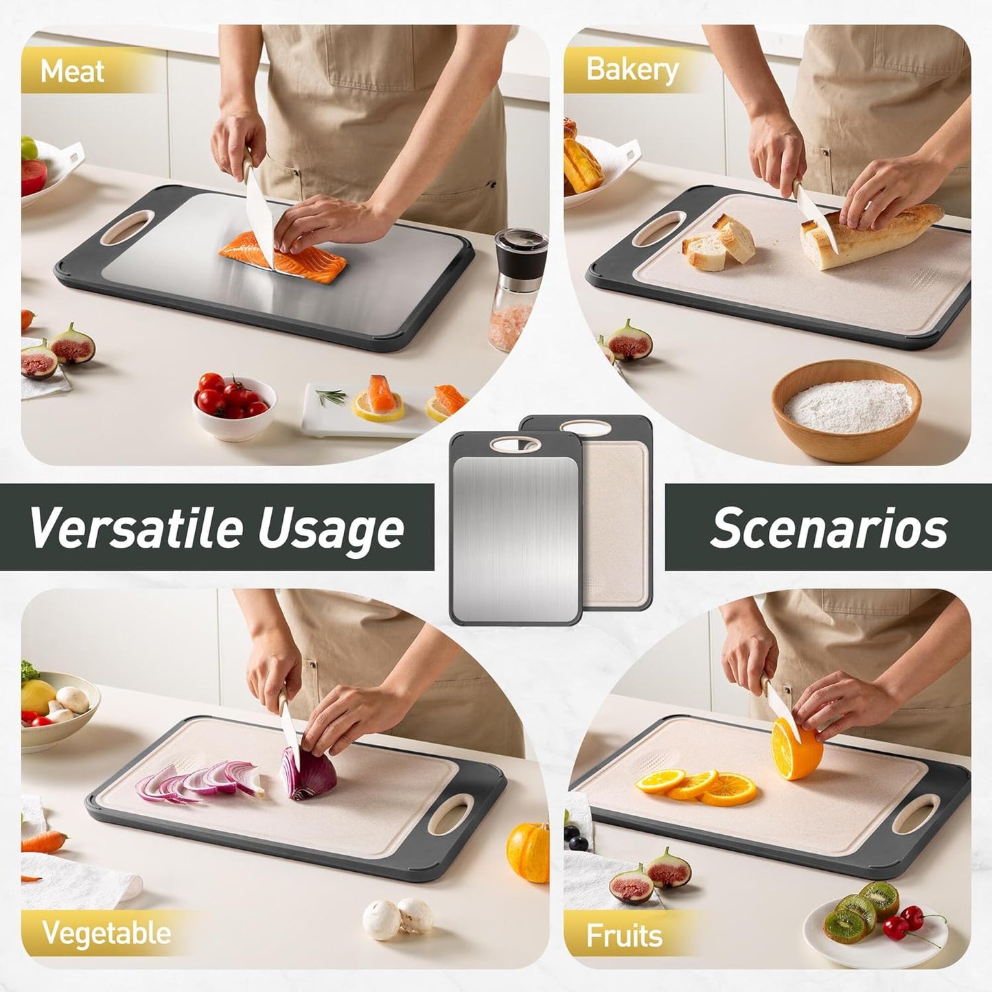 2025 (16"L 11"W) Stainless Steel Cutting Board, Non Toxic Cutting Board for Kitchen Double Sided Food Grade, Chopping