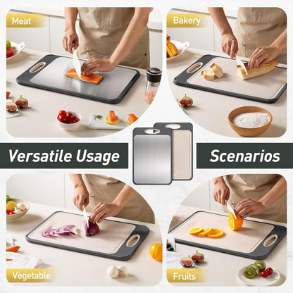 2025 (16"L 11"W) Stainless Steel Cutting Board, Non Toxic Cutting Board for Kitchen Double Sided Food Grade, Chopping