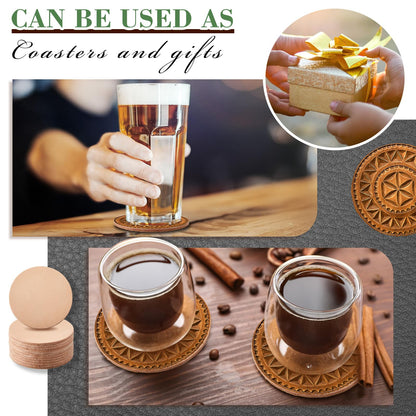 Bulyoou 25 Pack Round Vegetable Tan Leather 3-1/4" Tooling Veg Circular Leather Pieces Sheet for Laser Engraving Coasters Tooling Stamping Carving, Thickness 3.2 mm