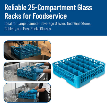 Carlisle FoodService Products Opticlean 25-Compartment Glass Rack with 1 Extender, Blue , 5.56"