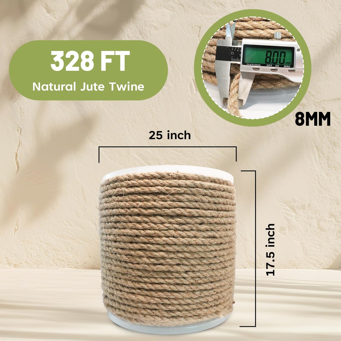 SDHUATUO Jute Twine Rope 8mm x 328ft, Natural Hemp String for Gardening, Crafting, Cat Scratching Post, DIY Crafts, Bundling, Home Decor