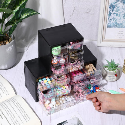 Patelai 6 Pcs Mini Desktop Drawer Box Drawers 6 Grid Plastic Desk Organizer Office Supplies and Jewelry Storage Box for Jewelry Cosmetics Hair Clip Sundries, Black